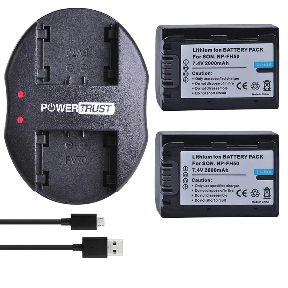 2 шт. 2000 мА/ч, NP-FH50 NP FH50 батареи+ Dual USB Зарядное устройство для sony A230 A330 A290 A390 DSC-HX1 HX100 HX200 HDR-TG1E TG3 TG5 TG7 - Цвет: 2Battery and Charger