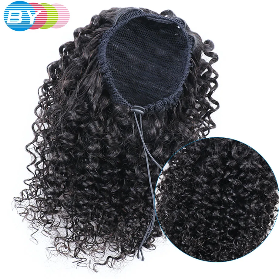 От Kinky Curly Drawstring конский хвост пони человеческих волос Удлинительный зажим