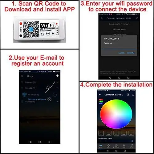 WiFi Wireless Smart LED Controller with 24 Keys Remote for RGB LED Strip Lights, Compatible with Alexa Google Home IFTTT,JK228