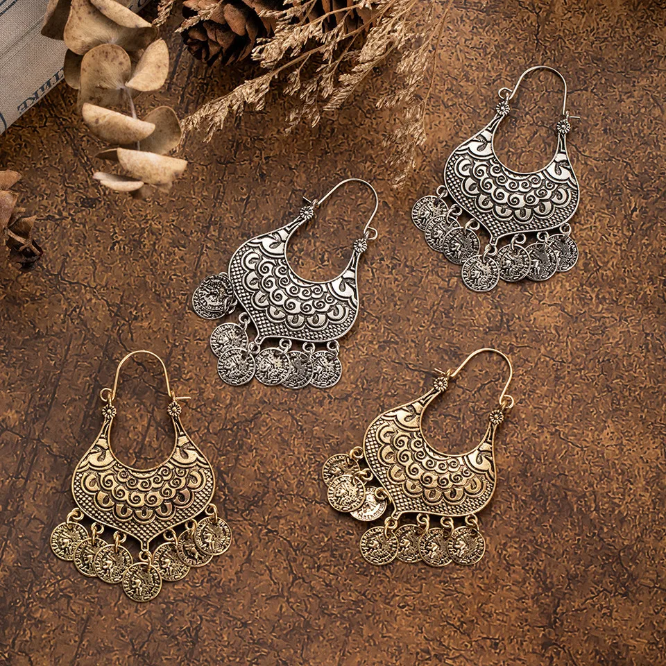 Vintage Long Metal Tassel Fringe Earrings for Women Statement Jewelry Big Round Geometric Leaf Stones Leopard Feather Earring (23)