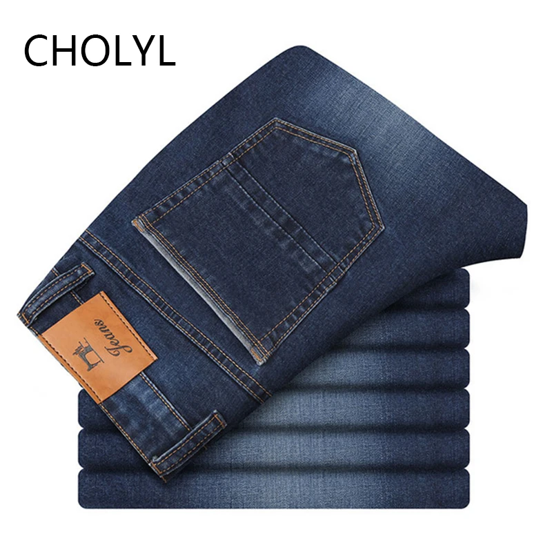 Джинсы CHOLYL мужские прямые синие стрейчевые большие размеры 2019 | Мужская одежда