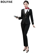 Boliyae traje de pantalón profesional para mujer, chaqueta de manga larga, ropa de trabajo, conjunto Formal de 2 piezas, primavera y otoño, nuevo