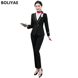 Boliyae nova primavera e outono calças profissionais terno das mulheres de manga longa blazers conjunto roupas trabalho mulher 2 peça conjunto formal