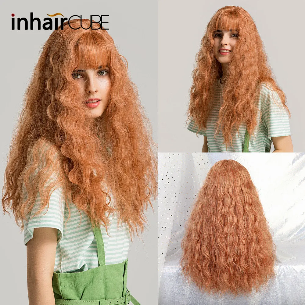Inhaircube 22 дюйма синтетические волосы женские парики длинные кудрявые с челкой