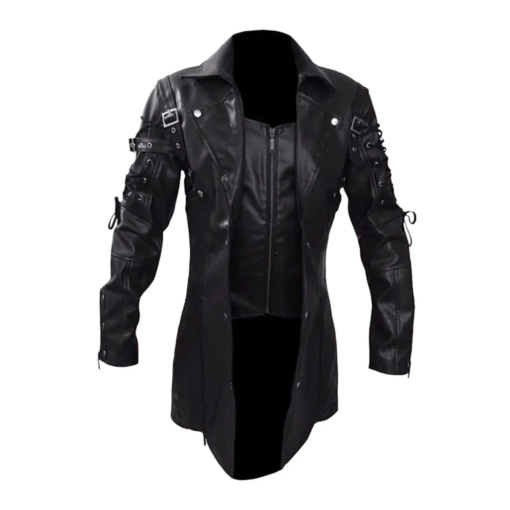 Модная мужская куртка, винтажные кожаные куртки, байкерские, мотоциклетные, на молнии, с длинным рукавом, высокое качество, пальто, верхние блузки, мужские пальто, Новинка - Цвет: Black