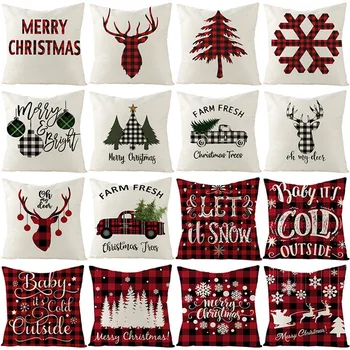 

45*45cm Christmas Red Pillowcase Cushion Cover Christmas Decor For Home Polyester Pillowcase Printed Cushion Covers For Sofa