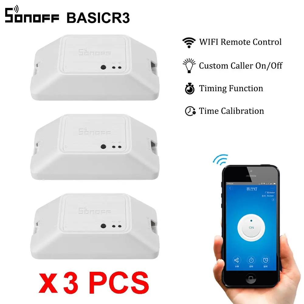 

Cheap 3PCS SONOFF BASICR3 Wifi Smart Switch DIY Module 10A Wireless Remote Control Timer Light Switch For Smart Home Automation