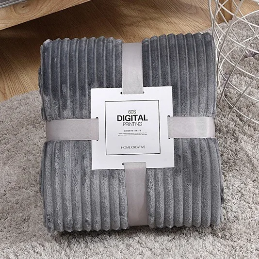 light grey stripe Домашнее утолщенное теплое одеяло двустороннее зимнее диванное офисное Клетчатое одеяло переносное постельное белье покрывало для детской комнаты - Color: light grey stripe