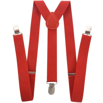 

NEW-Lady Woman Adjustable Metal Clamp Elastic Suspenders Braces - Red