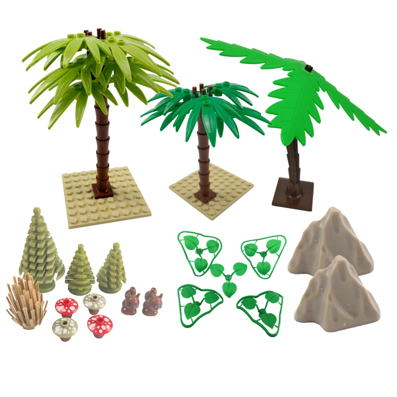 City Accessories Leaf Grass Kids Gifts Fake Mountain Flower Pine Plant Tree Toys For Children Bamboo Cities Building Blocks | Игрушки и