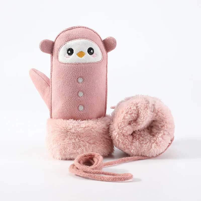 Cute Sculpt Warm Children Gloves Autumn Winter Outdoor Mittens Gloves Hanging Neck Gloves Kids Suede Series for Boy Girls