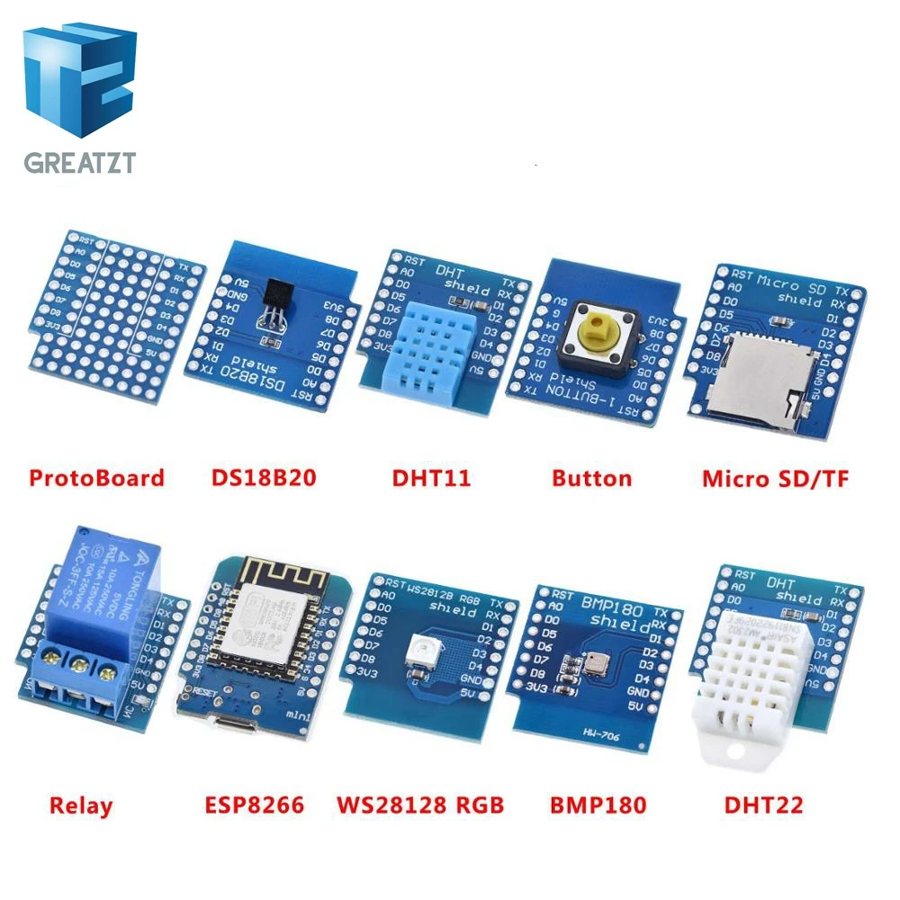 Esp8266 D1 Mini Pro Wifi макетная плата Nodeu Ws2812 Rgb Dht11 Dht22 Am2302 реле Ds18b20 Bmp180 мотор для Wemos Diy Kit