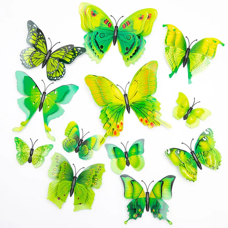 3D Наклейка на стену с бабочкой, украшение для детской комнаты, зеркало, фосфоресцирующие декоративные аксессуары, Paredes Chambre Fille, для гостиной - Цвет: Green