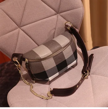 

Free shipping autumn/winter new 2020 summer trend check belt bag ladies big brand fan stripe single shoulder messenger small bag