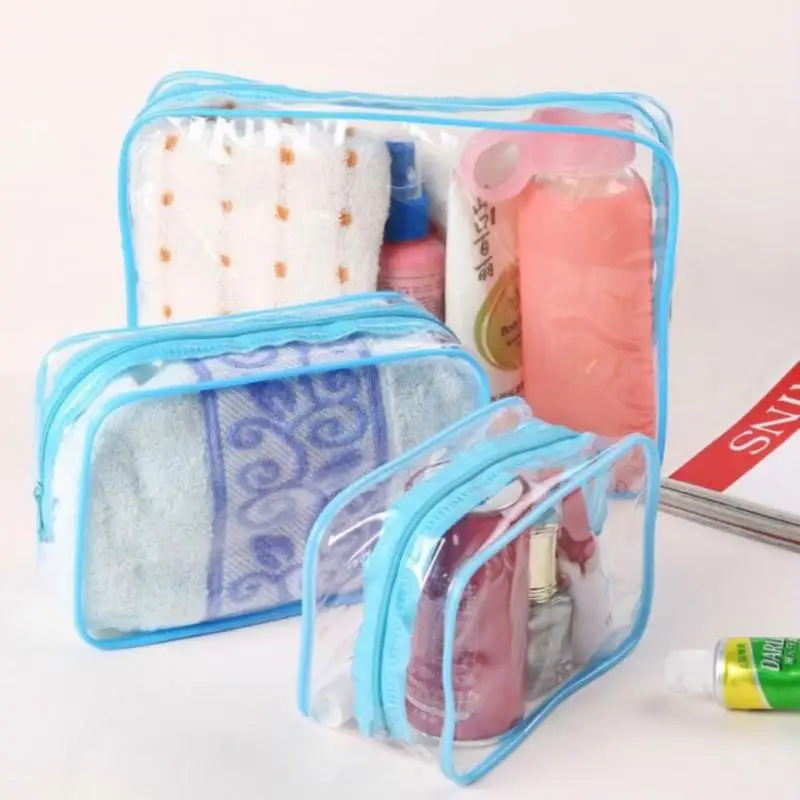 Travel Zip Bag Clear Airport Transparent Liquid Cosmetic Pouch Kit Transparent PVC waterproof cosmetic bag color square wash bag