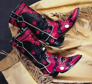 

2020 Men's New Fashion Pu Leather Boots Pointy Med Heel Motorcycle Boots Casual High Quality Male Boots Zapatillas Hombre 4M609