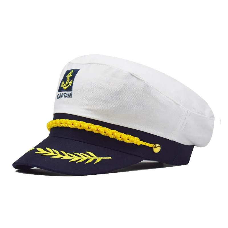 

White Yacht Captain Navy Marine Skipper Ship Sailor Military Nautical Hat Cap Costume Adults Party Fancy Dress