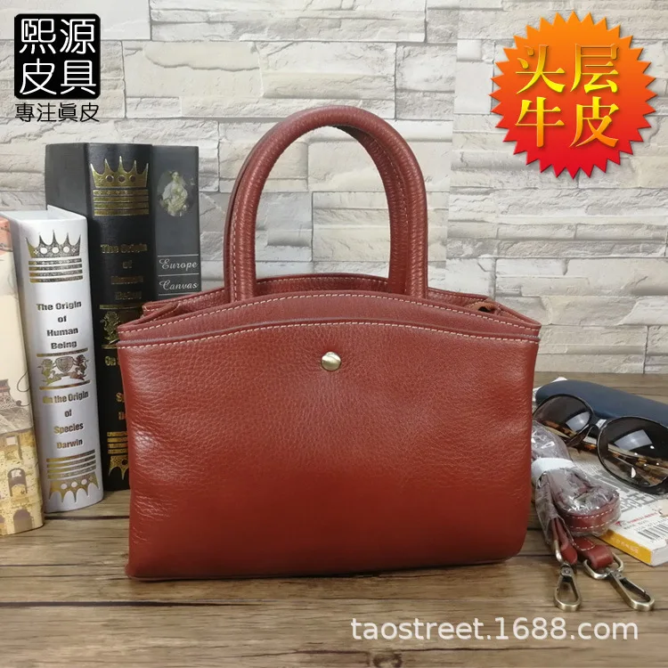 

2018 New Style Genuine Leather Soft Leather WOMEN'S Handbag Full-grain Leather Simple Retro Shoulder Bag Shoulder Bag