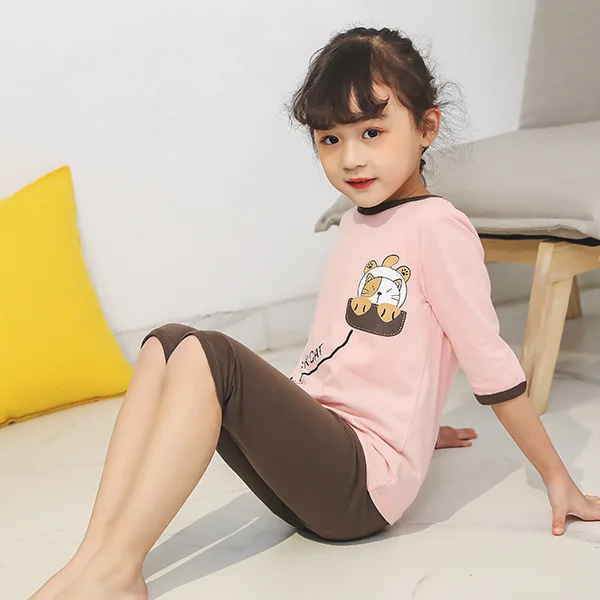 Childrenswear Cotton Short Sleeve Homewear Set Children Summer Capri Pants Baby Air Conditioning Clothes Pajamas