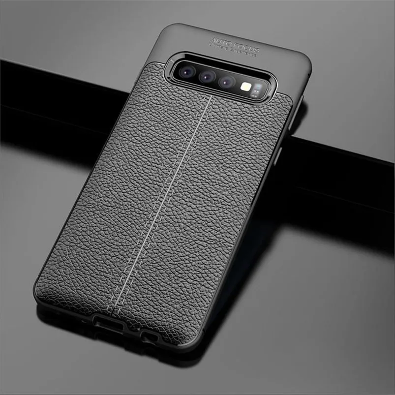 Мягкий ТПУ чехол с текстурой личи кожаный чехол для samsung Galaxy S10 S10E S8 S9 плюс M10 M20 M30 M40 A10 A20 A20E A30 A40 A50 A60 A70 чехол Funda - Цвет: Черный