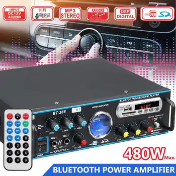 

12/220V 480W Audio Power Amplifier 2CH HIFI Digital bluetooth Stereo Subwoofer Bass Car Home Theater Amplifier W/Remote Control