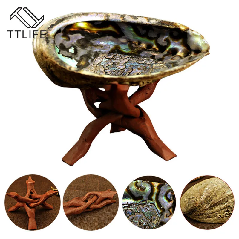 TTLIFE Abalone Shell Smudge Kit Wooden Tripod for White Sage Stick Room Purification Smoke Supplies Multifunction Home Decor