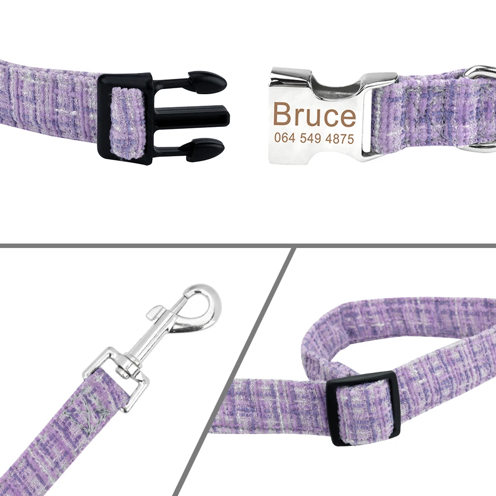 Customized Dog Collar Pure Color Adjustable Pet Collar Engraved Tag Id Name Puppy Collars for Cat 