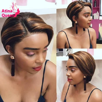 

Ombre Colored Human hair Wigs 13x4 Pixie Cut Wig 1B Honey Blonde Lace Front Wigs Pre Plucked 250% Remy Short Bob Closure Wig