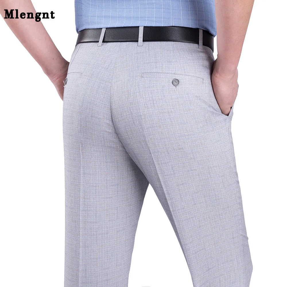 Gran tamaño de los hombres de negocios Formal pantalones holgados 29-44 verano hombre elástico Oficina seda fina vestido largo pantalones de traje de pantalones de trabajo para hombre