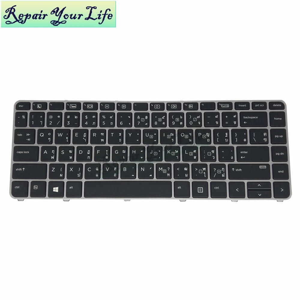 Клавиатура для HP EliteBook 1040 G3 TI Thai 9z. Nchbq.003 NSK-CY0BQ 818252-281 black kb с подсветкой и серебряной
