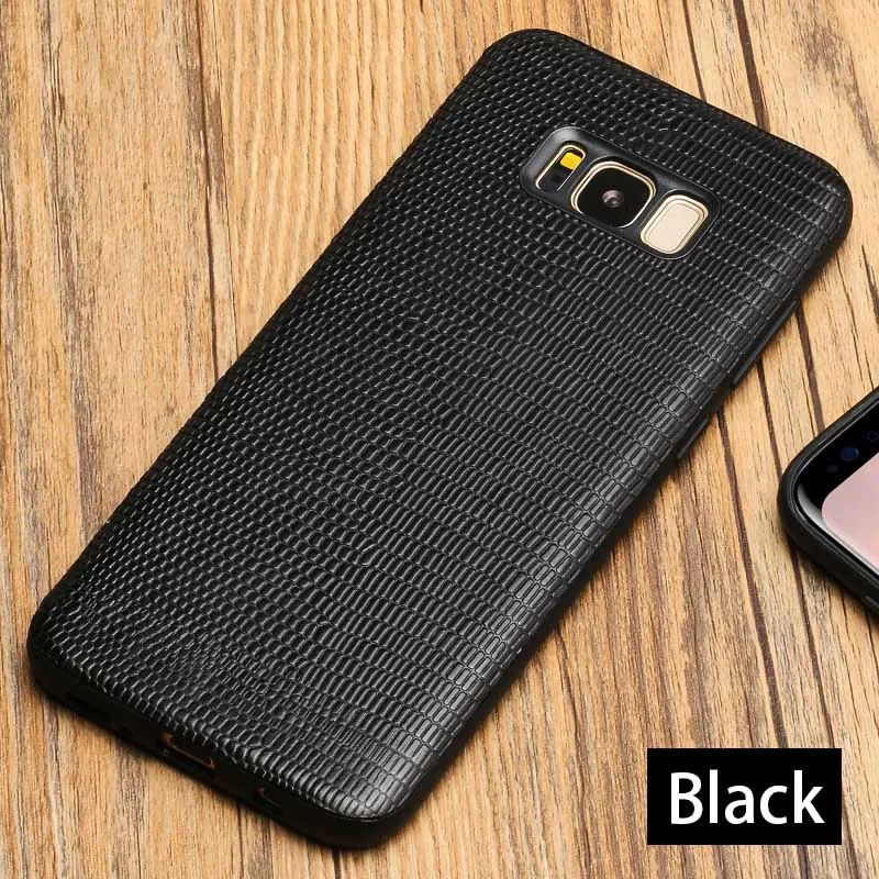 Черный Роскошный чехол для телефона из натуральной кожи для samsung S8 S9 Plus, чехол с текстурой ящерицы для A3 A5 A7 J3 J5 J7 Note 8 - Цвет: Черный
