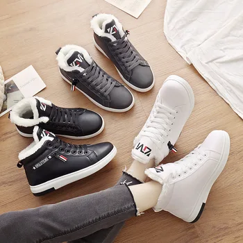 

Bayan Babet Ayakkab Plus Fleece Warm Winter Boots Women Ankle Boot Warm PU Plush Woman Shoes Sneakers Flats Lace Up Ladies Qwedf