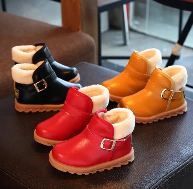 2019 Winter Girls Ankle Boots Fashion Kids Boots Casual Warm Cotton Princess Sweet Big Children Girl Ankle Shoes 3 Colors Cute