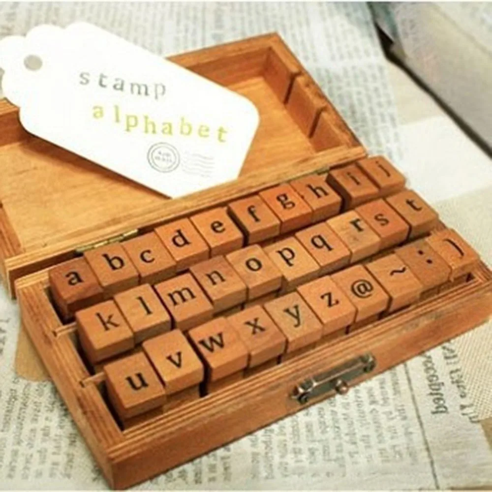 Lower case letters Новинка, английская печать, набор деревянных букв, 30 шт., стандартизированный штамп, английские буквы, штамп, деревянная резиновая печать, набор, ремесло - Цвет: Lower case letters