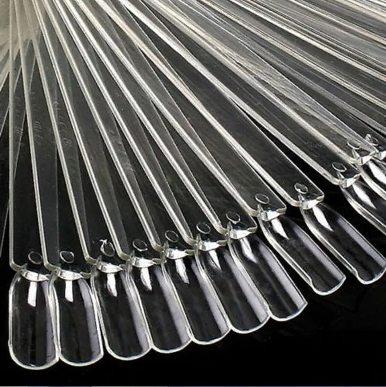 50PCS False Nail Tips Fan shaped Fake Nail Art Tips Polish UV Gel Sticker Decoration Display Stick Gel Salon Tool Clear Natural