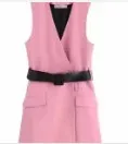 Женское элегантное однотонное мини-платье с v-образным вырезом и поясом, шикарный жилет без рукавов, Осенние офисные женские деловые платья DS2725 - Цвет: as pic DS2725BB