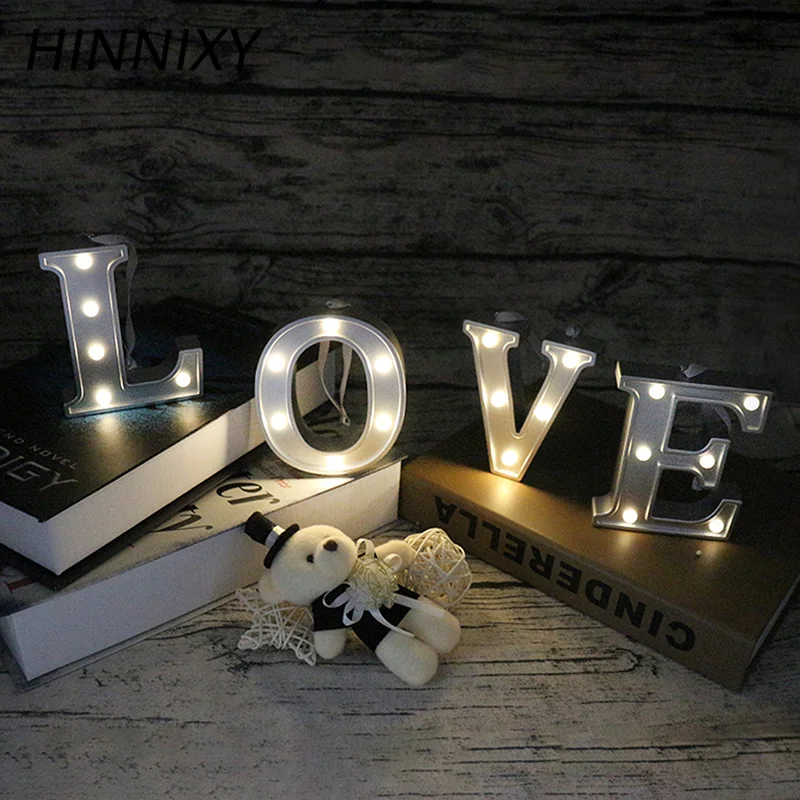 Hinnixy, 26 букв, светодиодный, серебристый, декоративный, Ночной светильник, алфавит, на батарейках, для дня рождения, вечеринки, Ночной светильник, подарок на день Святого Валентина