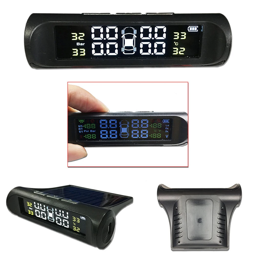 

Universal Solar Power Tire Pressure Monitoring System Wireless Auto TPMS with LCD Color Display 4 Sensors Car Accessory