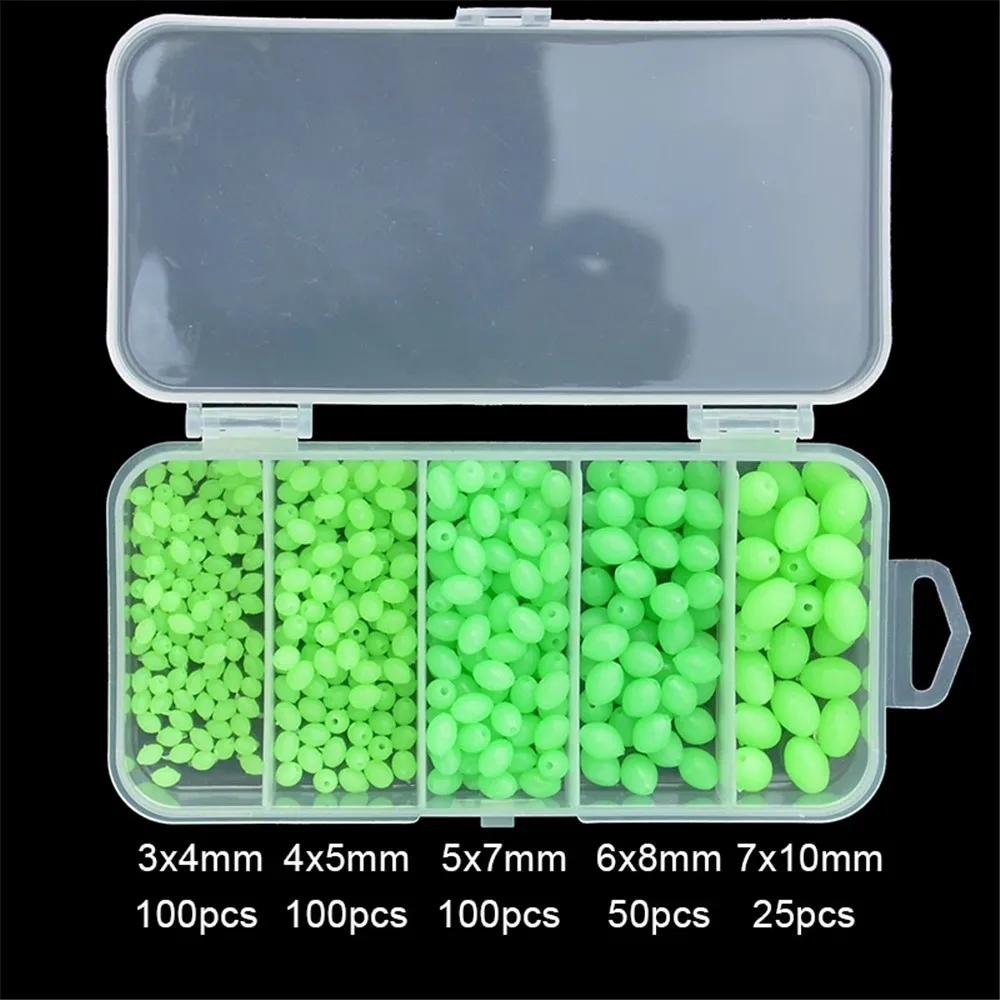 

375pcs/set Soft Rubber Luminous Fishing Beads Glowing Sink Beads For Treble Hook Fishing Rigs Green Fishing Lure Tackle