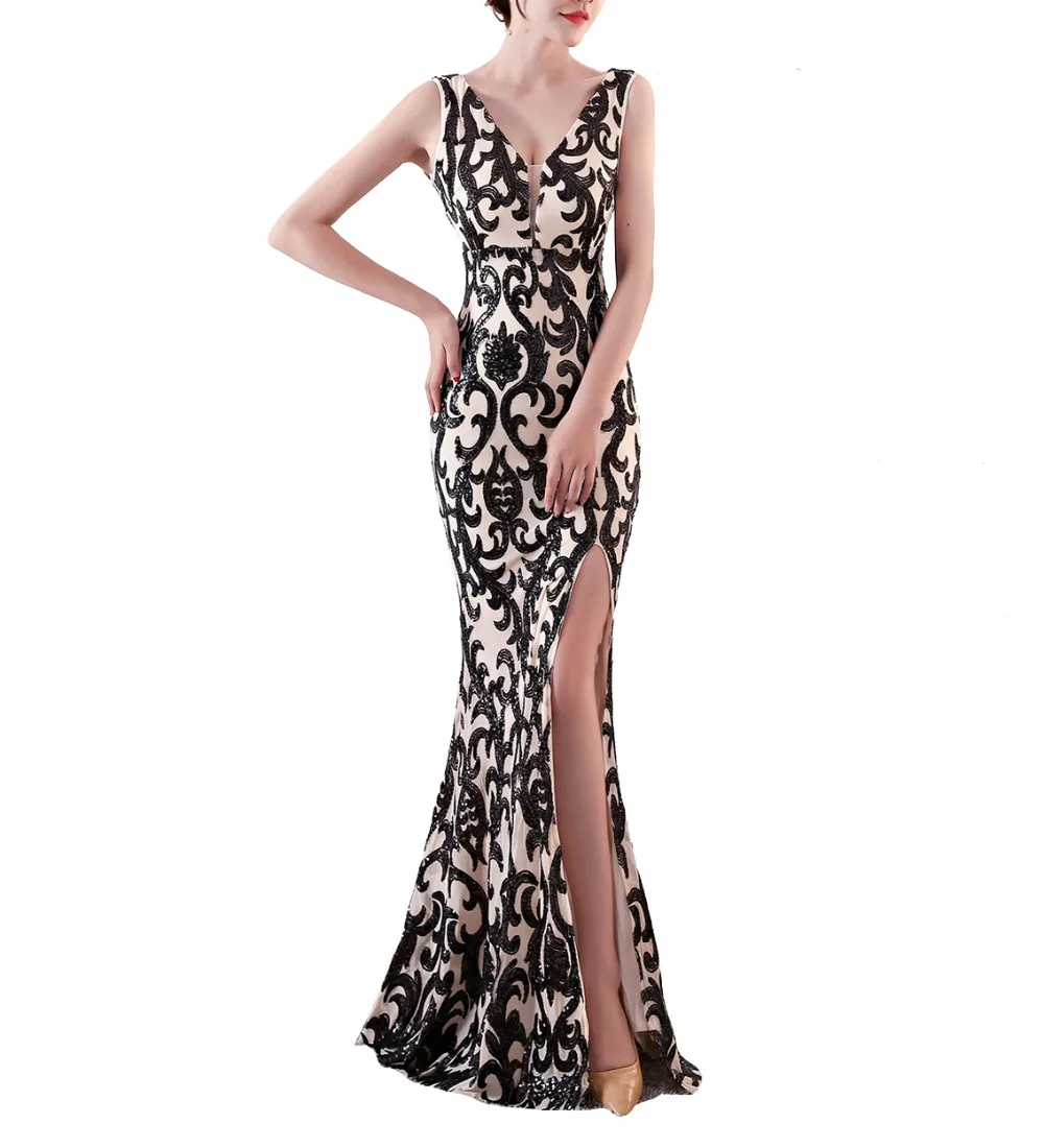 Solovedress блестящая ткань темно-синего цвета блесток Русалка вечернее платье с разрезом V шеи без рукавов блестящие вечерние платья vestido de fiesta SL-E91
