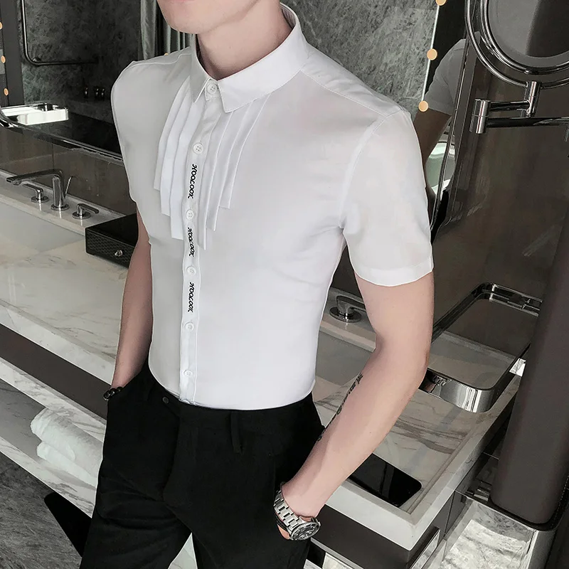 Britischen Stil Manner Hemd Plus Grosse Mode Sommer Kurzarm Mens Casual Shirts Slim Fit Streetwear Club Prom Smoking 5xl Legere Hemden Aliexpress