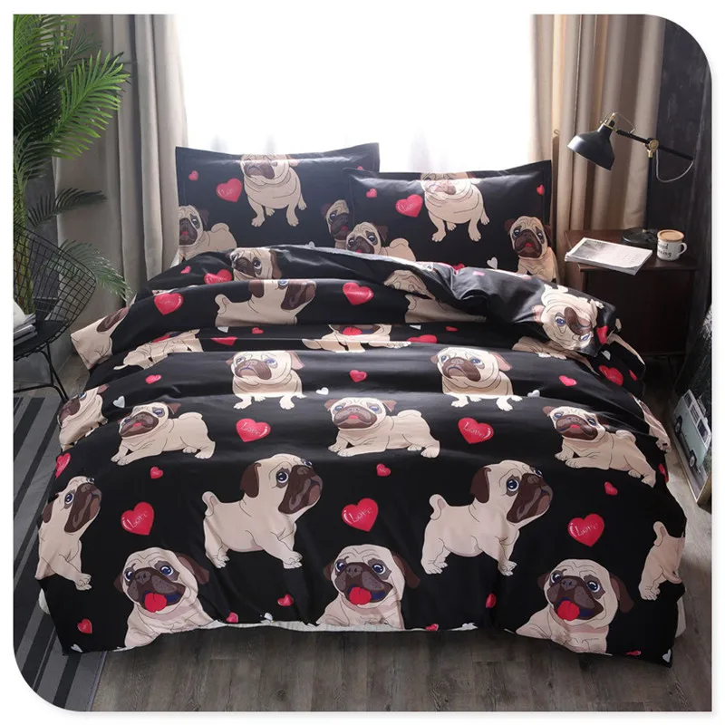 Modern Cute Bedding Set King Size Cartoon Dogs Kid Duvet Cover Sets Single Double Full Queen Bed Linens Black Color Quilt Covers