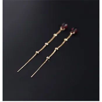 

DAIMI Faceted water drop garnet ear line female genuine yellow 18K gold red gemstones earrings custom
