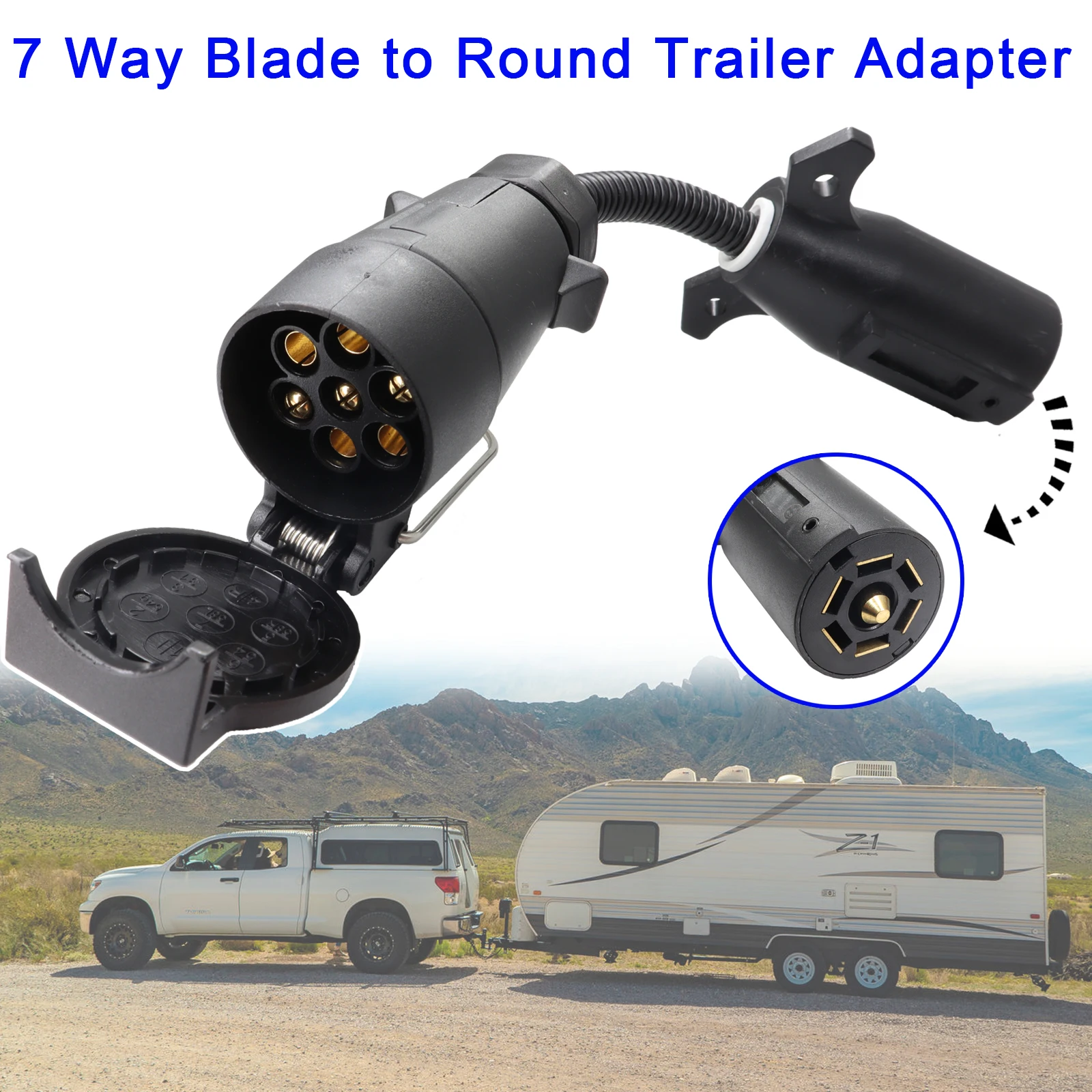 

Round 7 Way to 7 Way Blade Trailer Adapter Towbar Towing Socket Plug Adapter Connector Vehicle RV Trailer Replacement Car Parts