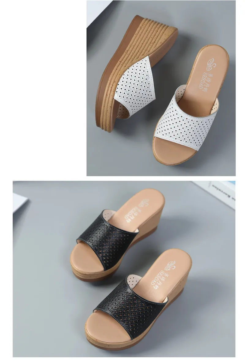 Summer Women Wedges Slippers Genuine Leather Ladies Platform Slides Open Toe Slip On Female High Heels Sandals Shoes Size 34-40 (6)