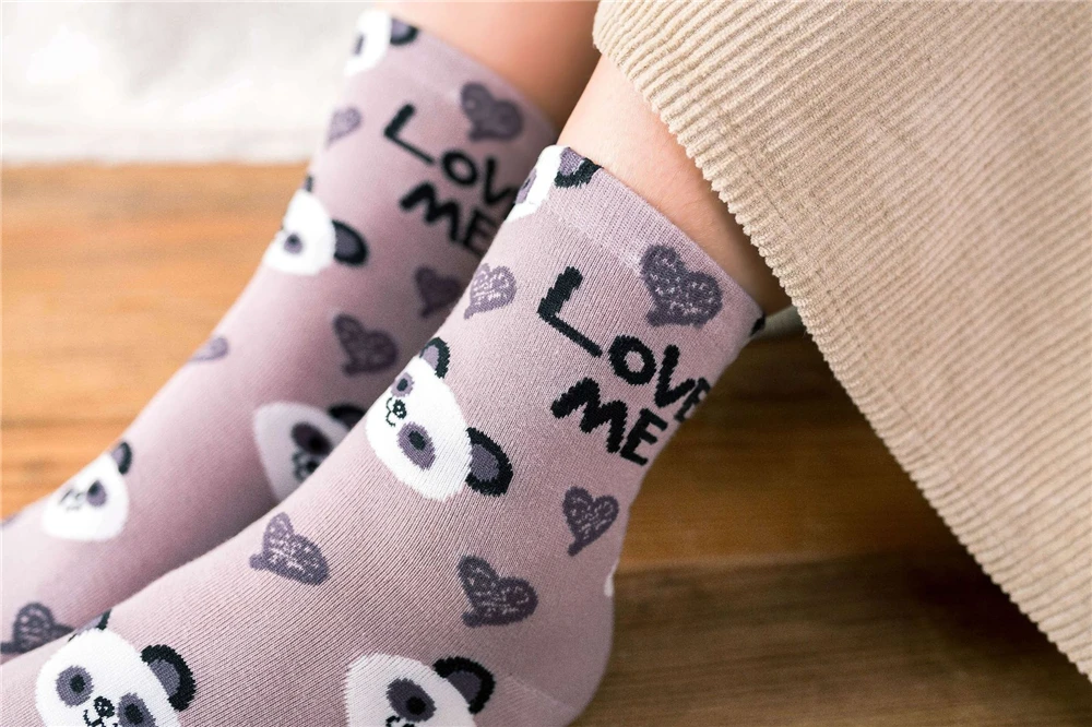 Nette Tier Koreanischen Stil Frauen Katze Panda Hund Bär Cartoon Socken Weiche Baumwolle Casual Sport Streetwear Dropship – Detail 22