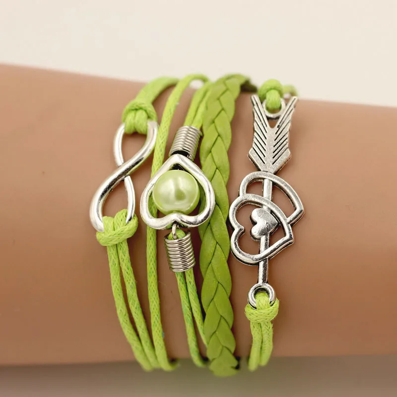 SUMENG брендовые кожаные браслеты для женщин обертывание Бесконечная любовь сердце жемчуг дружба Античная Кожа браслет с подвесками pulseira - Окраска металла: Green