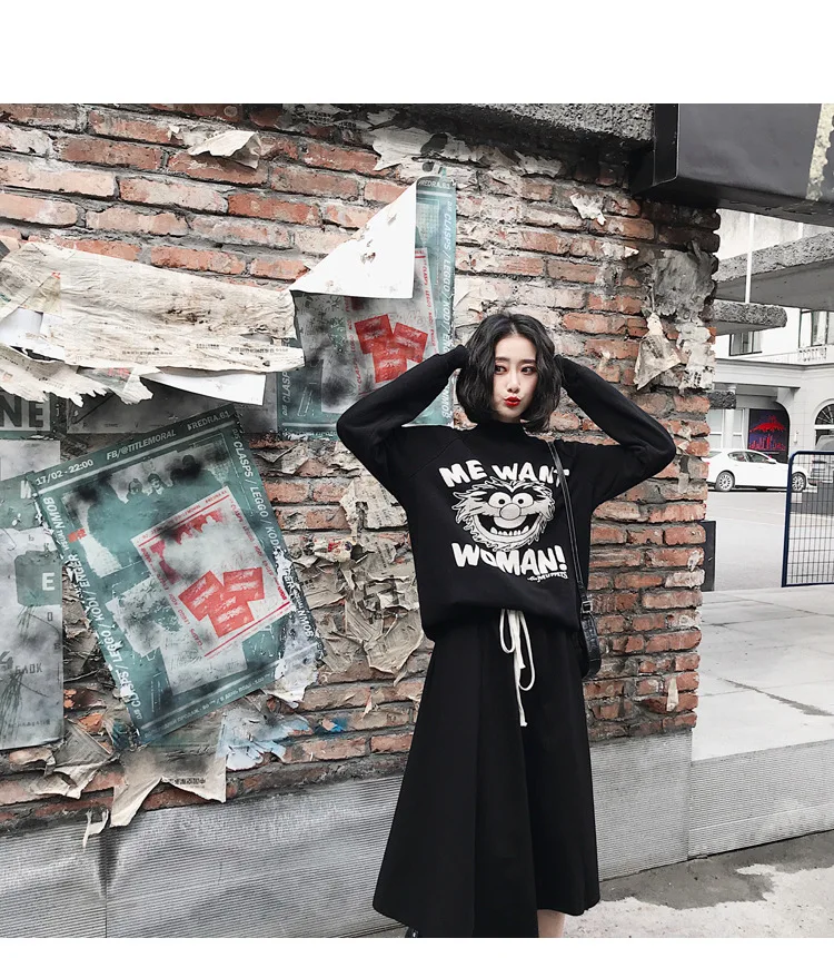 Personality popular logo hoodie woman new dark harbor style semi-high collar loose with velvet