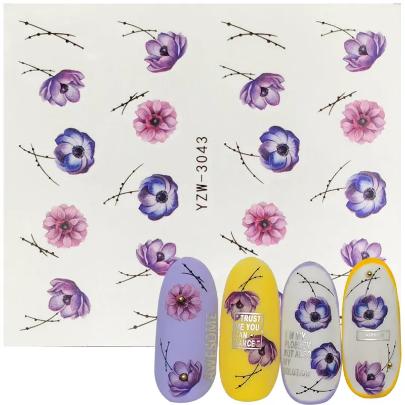 1 Sheet Floral Slider Water Stickers Decal For Nail Art Transfer Tattoo Flamingo Leaf Gel Manicure Adhesive Decor Tip | Красота и