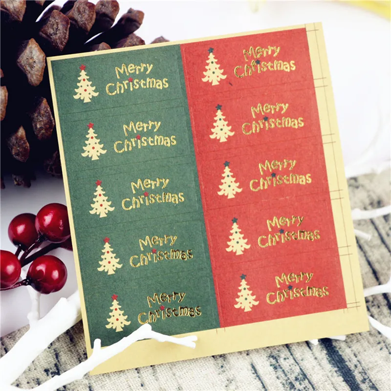 Этикетка наклейки бронзовая елка X-mas упаковка для конфет сумка Декор Счастливого Рождества подарочная печать 100 шт./компл